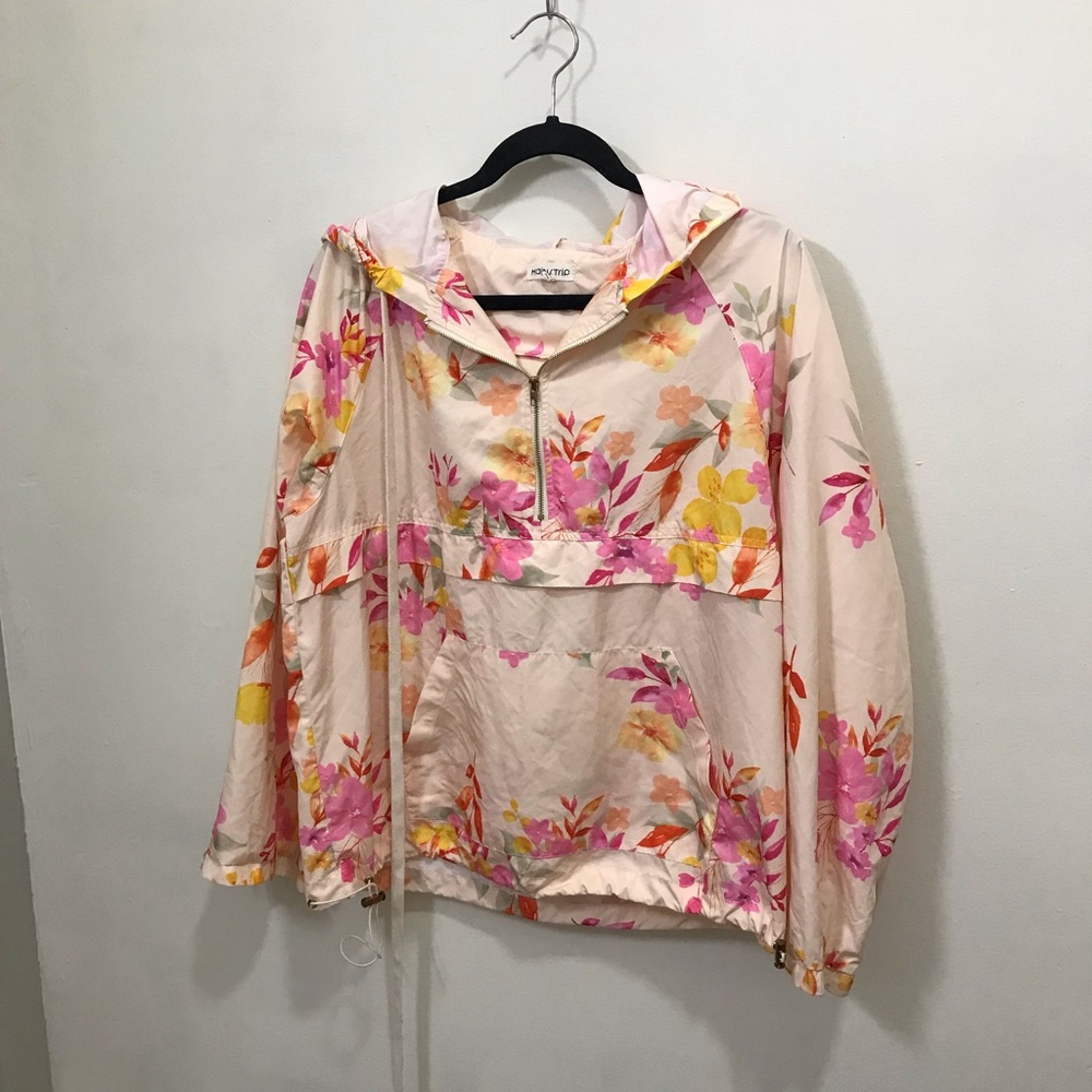 Light Pink Floral Rain Jacket- Women